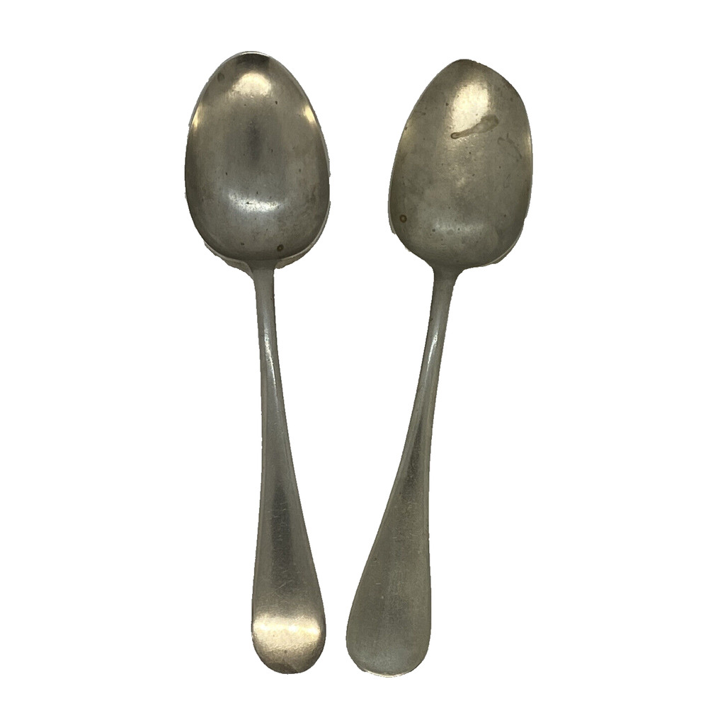 Early 20th Century Two Nickel Silver 7 1/8" Tablespoons Estate Rustic Primitive